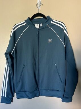 adidas Teal Zip-Up Track Jacket with White Logo Labels